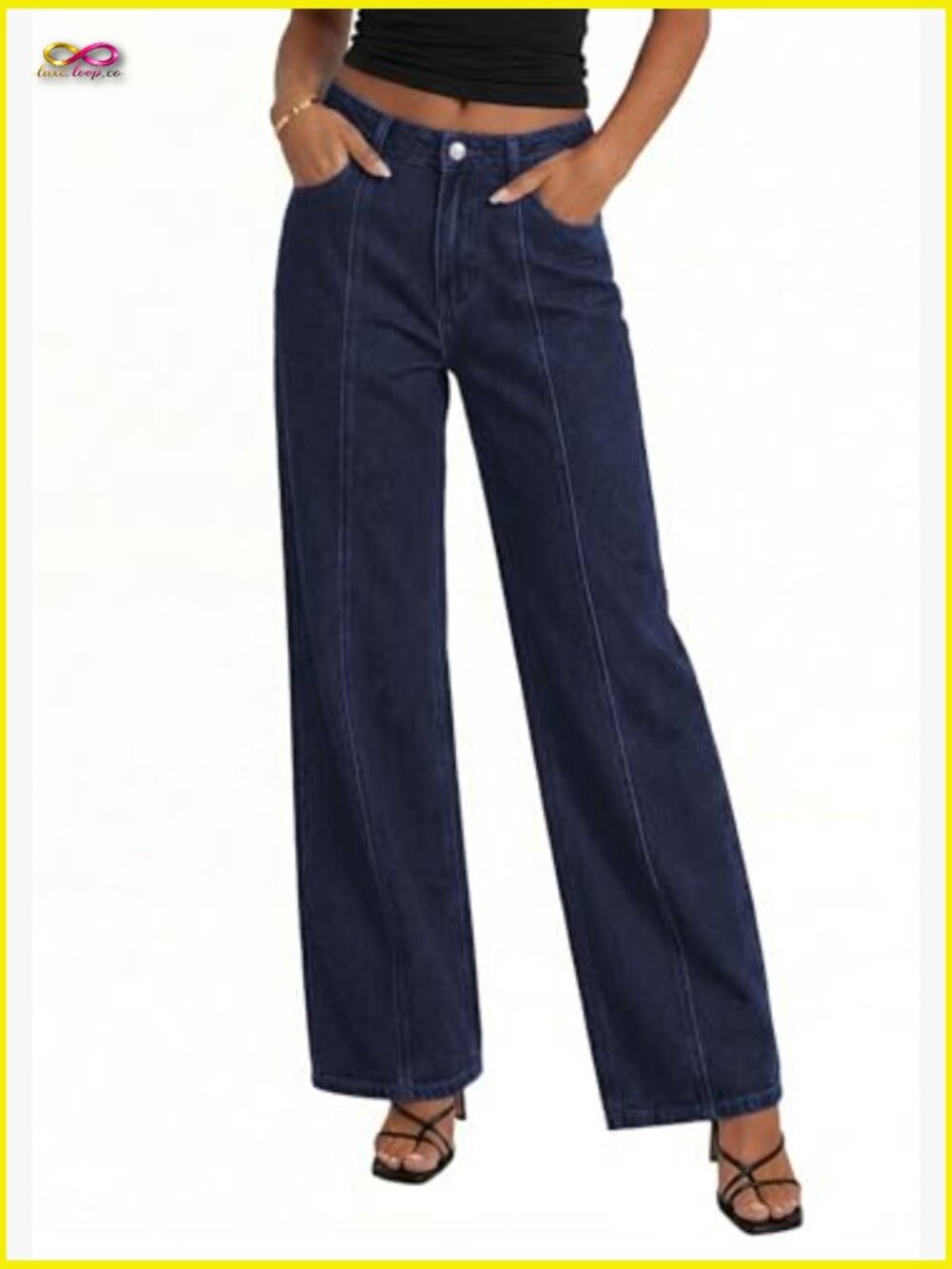 Wide Leg Jeans High Waisted Stretchy Baggy Seamed Front Palazzo Pants Summer - Picture 5 of 7